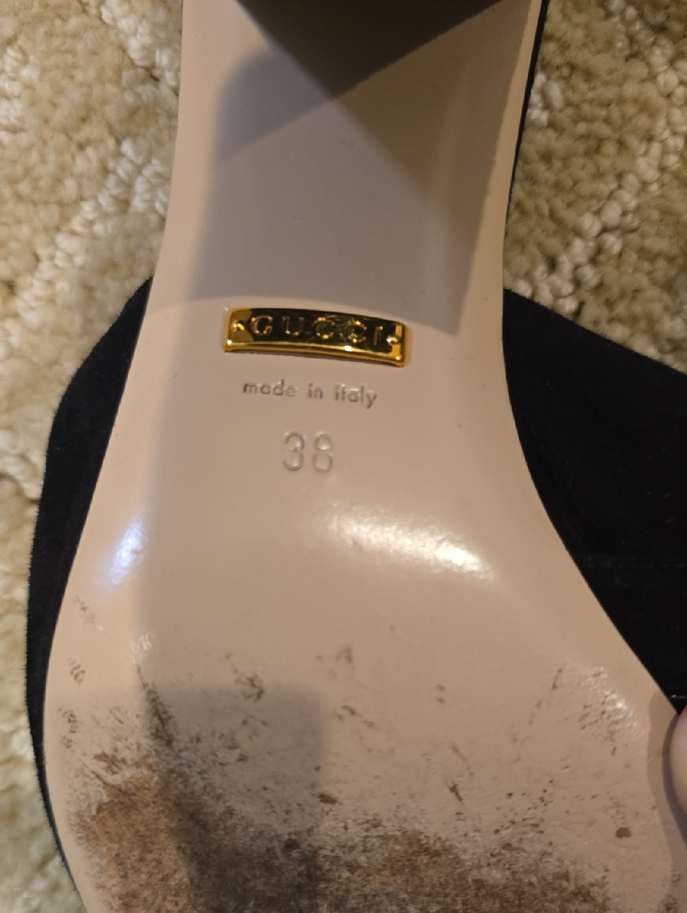 Gucci Black Suede Fringe Mules with Gold Double G, Size 38 - Picture 3 of 12